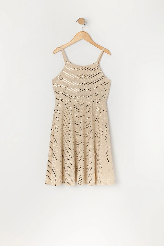 Robe à jupe virevoltante avec paillettes pour fille