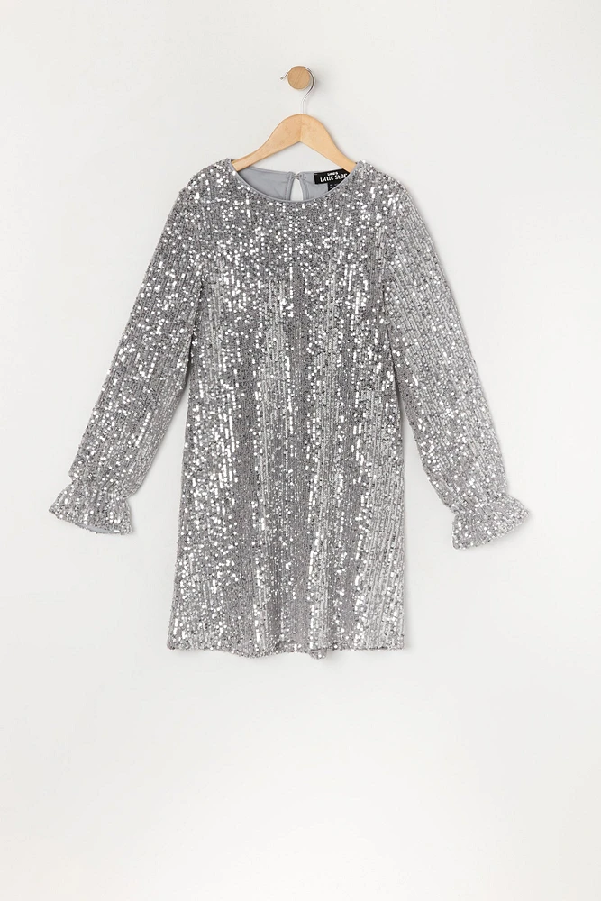 Robe à manches longues avec paillettes pour fille