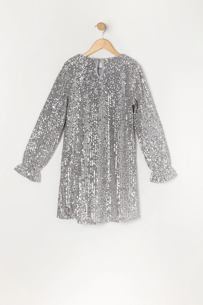 Robe à manches longues avec paillettes pour fille