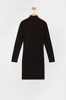 Girls Ribbed Quarter Zip Long Sleeve Dress