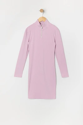 Robe côtelée à manches longues avec quart de fermeture glissière pour fille