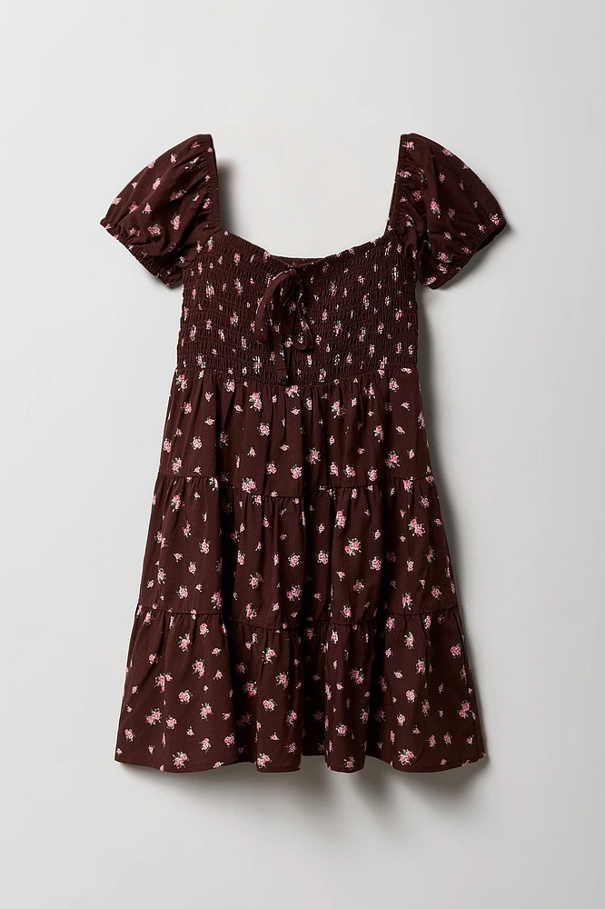 Girls Floral Smocked Tiered Dress