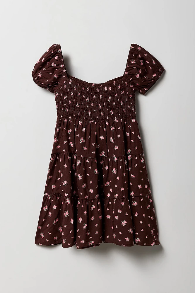 Girls Floral Smocked Tiered Dress