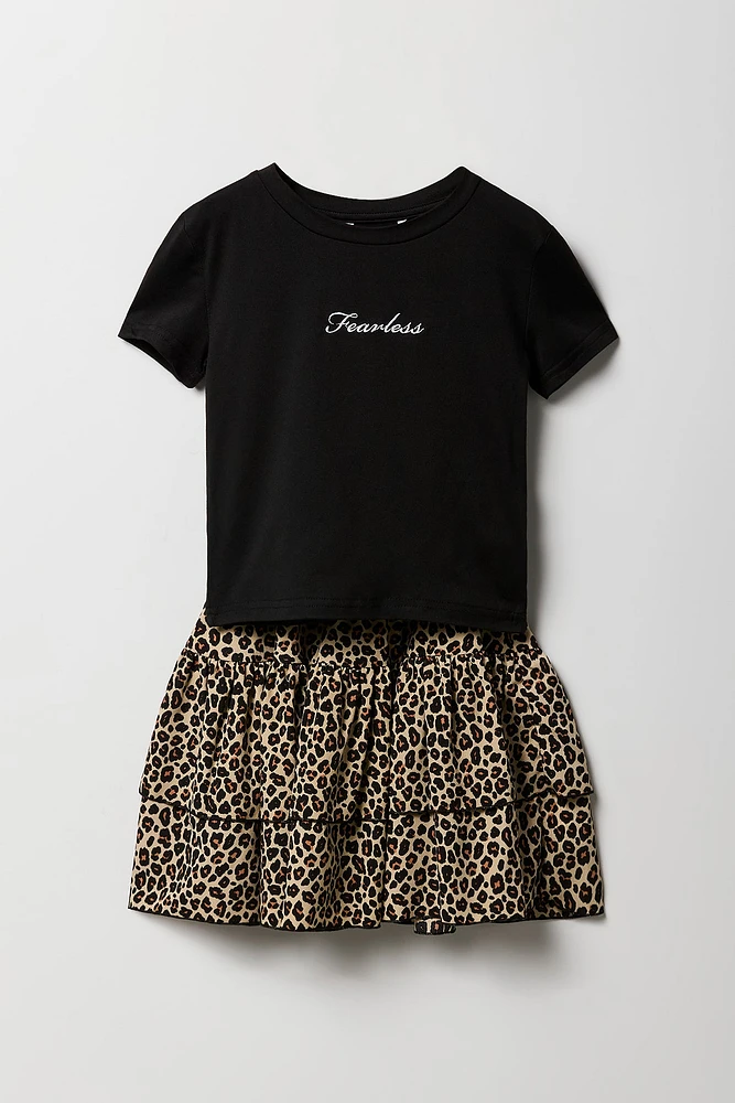 Girls Embroidered T-Shirt & Tiered Skirt 2 Piece Set