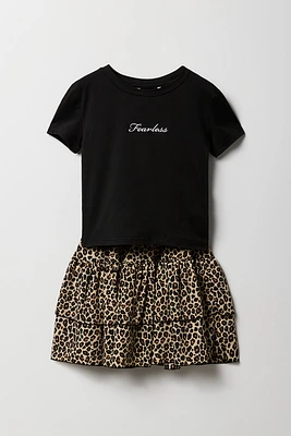 Girls Embroidered T-Shirt & Tiered Skirt 2 Piece Set