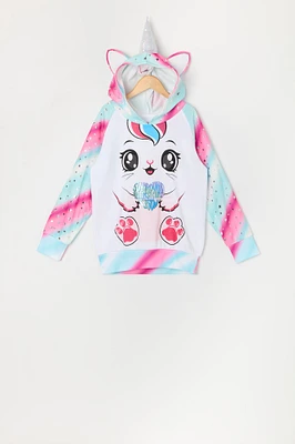 Girls Rainbow Unicorn Character Hoodie