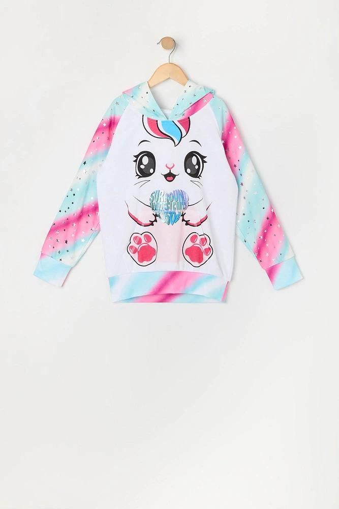 Girls Rainbow Unicorn Character Hoodie