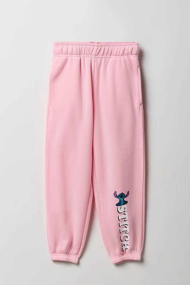 Jogger rose à imprimé Stitch pour fille