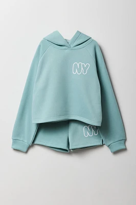 Girls Graphic Fleece Hoodie & Short 2 Piece Set