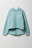 Girls Graphic Fleece Hoodie & Short 2 Piece Set