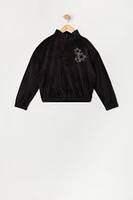 Girls Rhinestone Star Velour Quarter Zip Sweatshirt