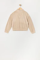 Girls Rhinestone Teddy Velour Quarter Zip Sweatshirt