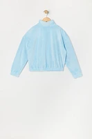 Girls Rhinestone Heart Velour Quarter Zip Sweatshirt