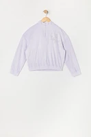 Girls Rhinestone Angel Velour Quarter Zip Sweatshirt