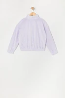 Girls Rhinestone Angel Velour Quarter Zip Sweatshirt