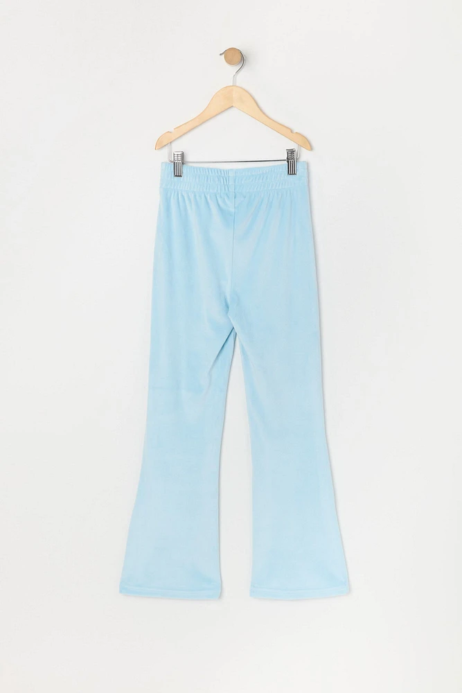 Pantalon à jambe évasée en velours imprimé Coeur avec pierres du Rhin pour fille