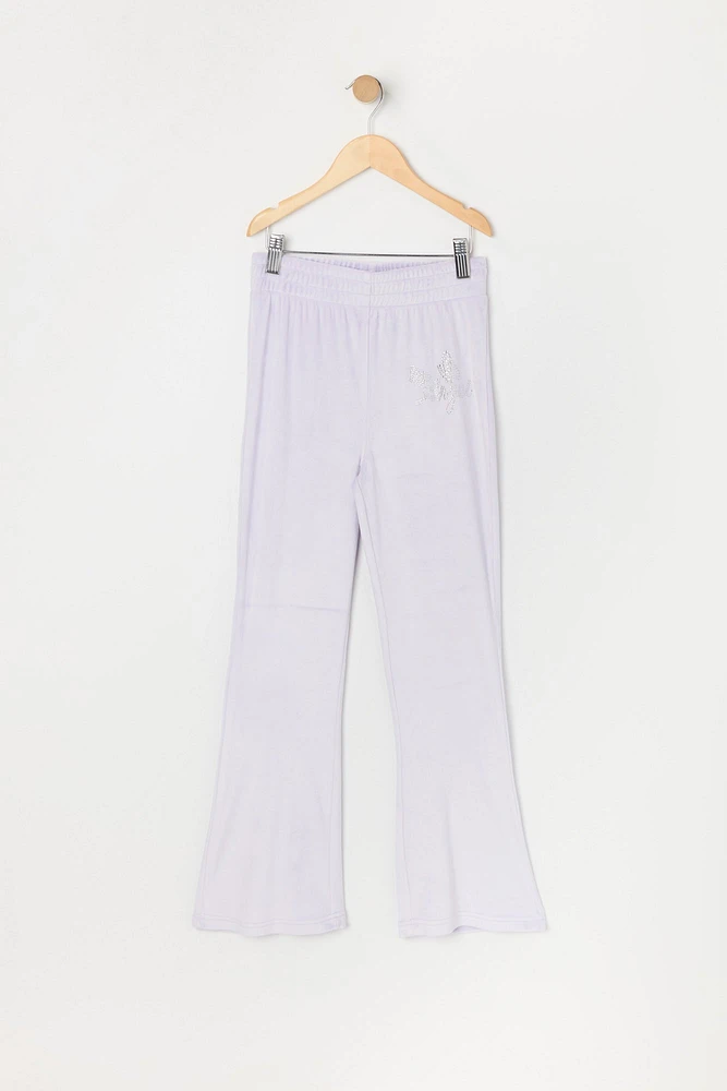 Girls Rhinestone Angel Velour Flare Pant