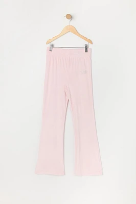 Pantalon à jambe évasée en velours imprimé Princesse avec pierres du Rhin pour fille