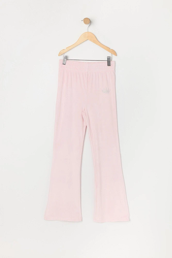 Girls Rhinestone Princess Velour Flare Pant