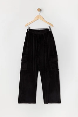 Girls Velour Wide Leg Cargo Pant