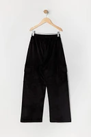 Girls Velour Wide Leg Cargo Pant