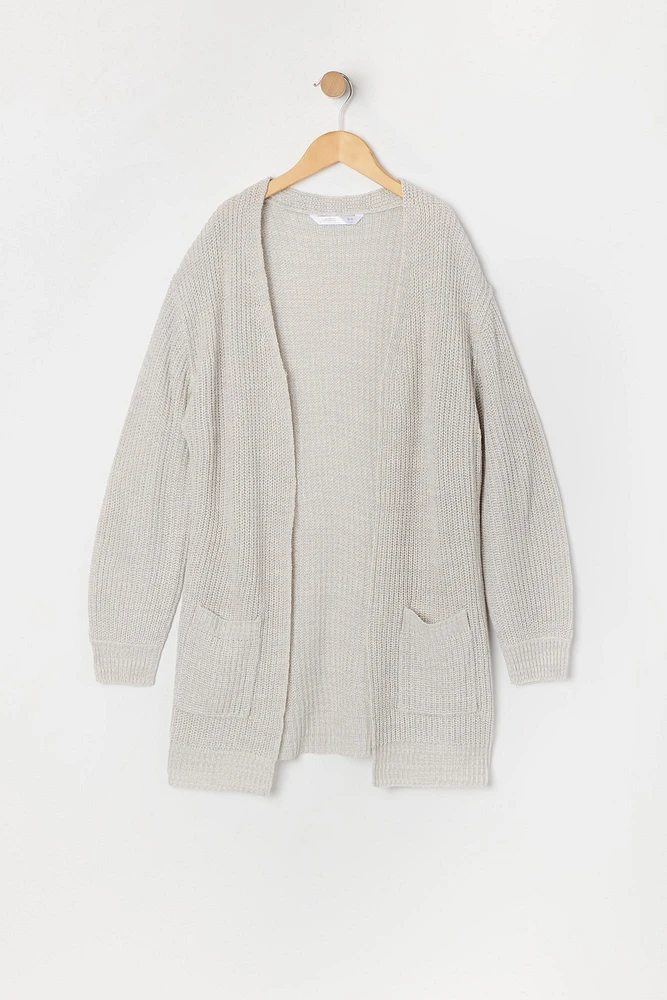 Cardigan long en tricot côtelé pour fille