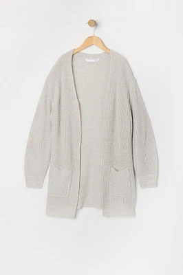 Cardigan long en tricot côtelé pour fille