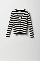 Girls Striped Knit Button-Up Cardigan