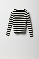 Girls Striped Knit Button-Up Cardigan