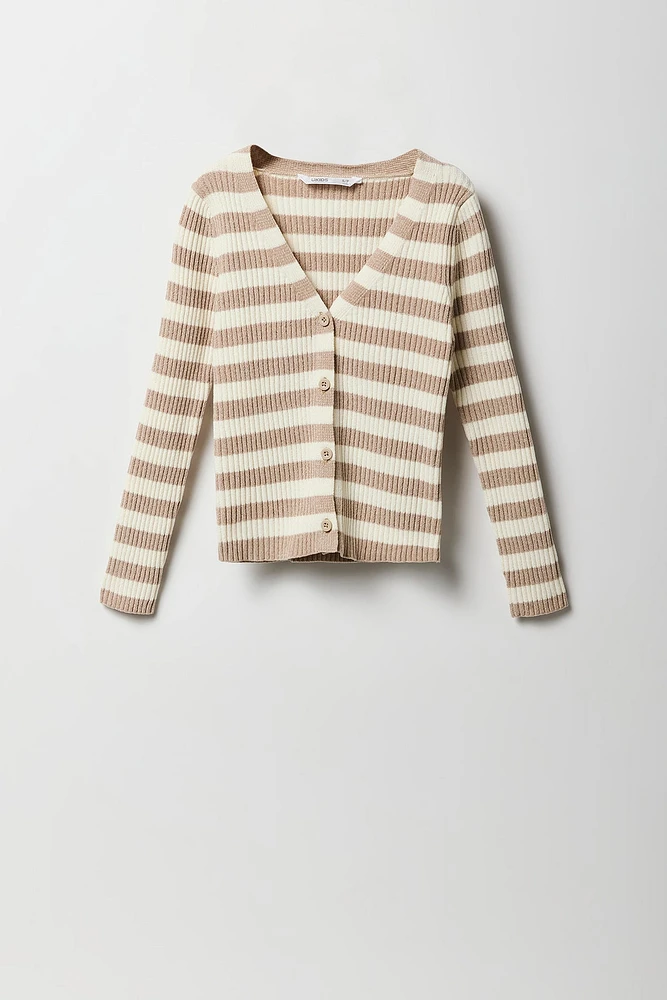 Cardigan boutonné en tricot rayé pour fille