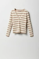 Cardigan boutonné en tricot rayé pour fille