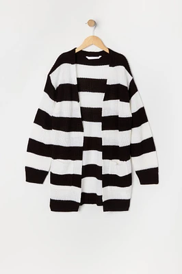 Girls Striped Knit Longline Cardigan