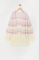 Cardigan long en tricot rayé pour fille