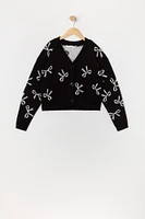 Girls Bow Knit Button-Up Sweater