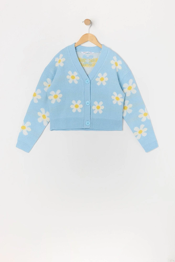 Girls Daisy Knit Button-Up Sweater