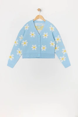 Girls Daisy Knit Button-Up Sweater