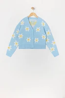 Girls Daisy Knit Button-Up Sweater