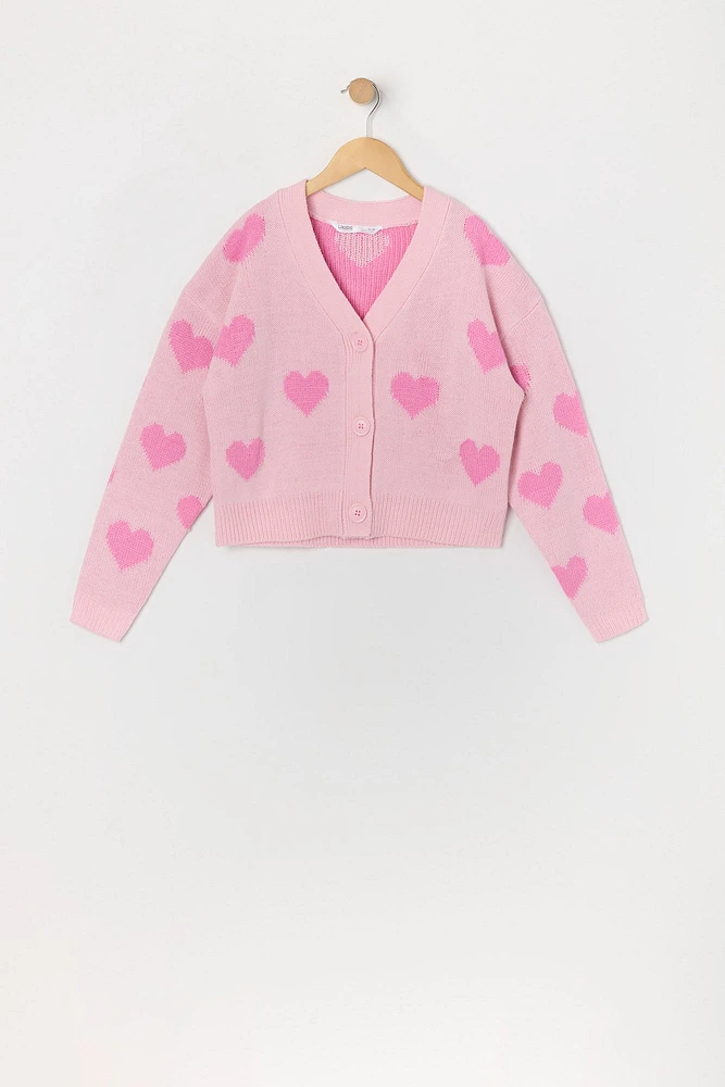 Girls Heart Knit Button-Up Sweater