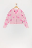 Girls Heart Knit Button-Up Sweater