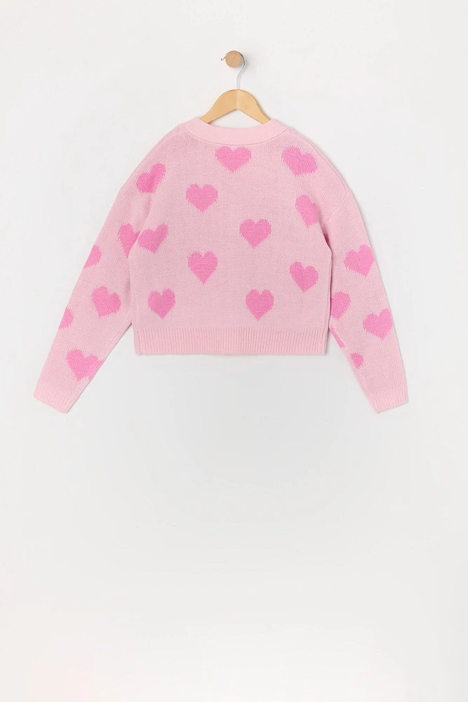 Girls Heart Knit Button-Up Sweater