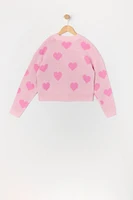 Girls Heart Knit Button-Up Sweater