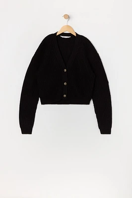 Girls Ribbed Knit Button-Up Sweater