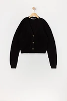 Girls Ribbed Knit Button-Up Sweater