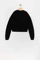 Girls Ribbed Knit Button-Up Sweater