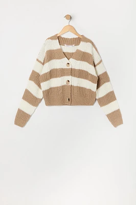 Cardigan boutonné en tricot torsadé pour fille