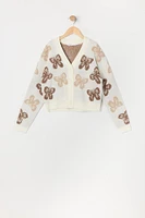 Cardigan boutonné en tricot avec motif pour fille