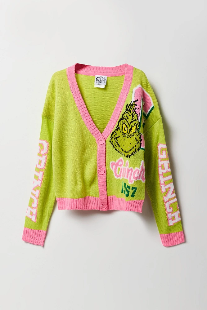 Cardigan de Noël en tricot à imprimé Grinch pour fille