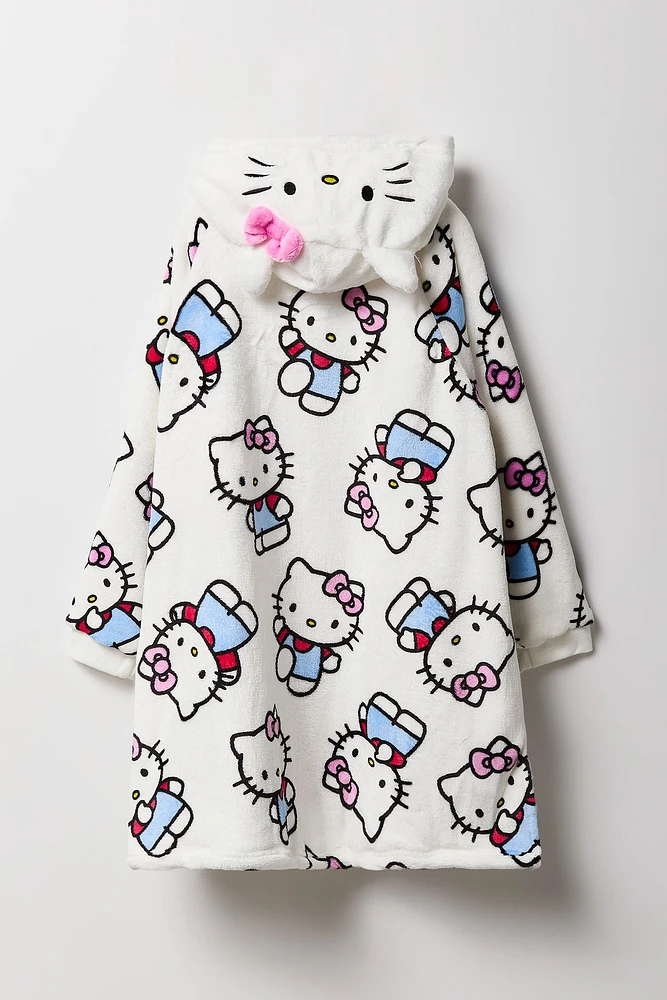 Haut surdimensionné à capuchon en peluche rose avec imprimé Hello Kitty pour fille