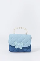 Sac à bandoulière en denim matelassé à imprimé Papillon pour fille