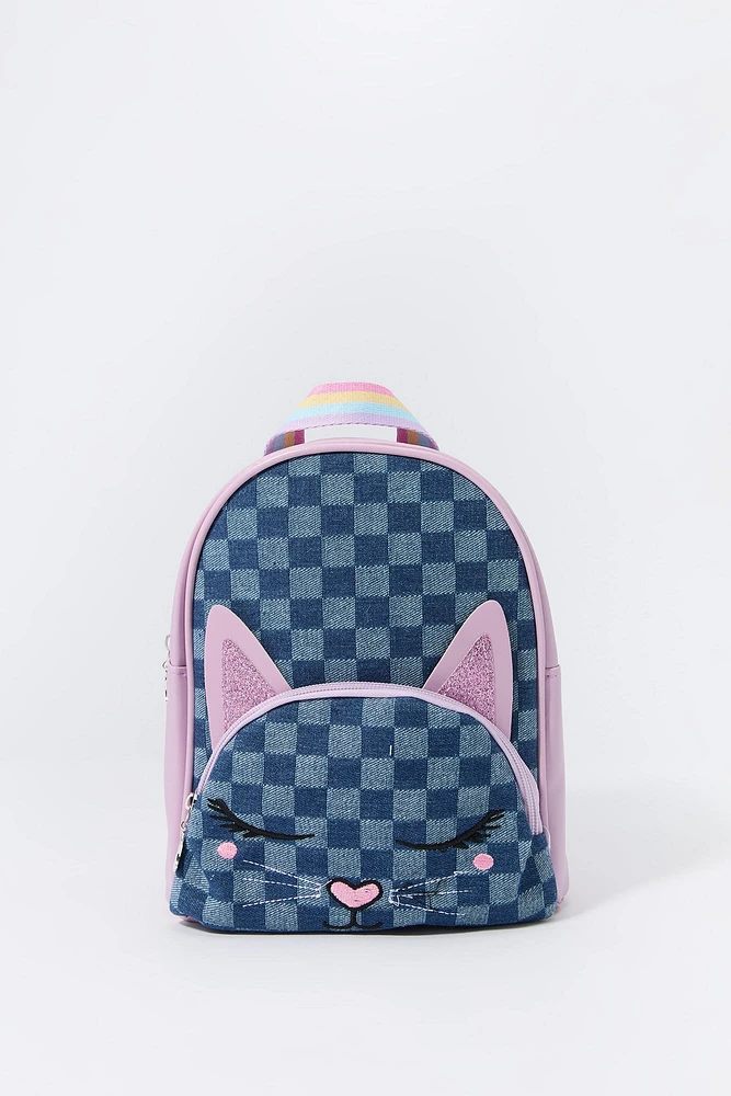 Girls Checkered Kitty Backpack